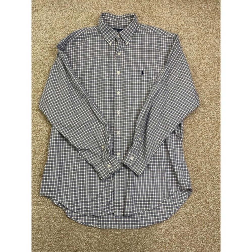 Vtg Ralph Lauren Mens Long Sleeve Shirt Blue Striped‎ Blaire 100% Cotton Sz 16.5